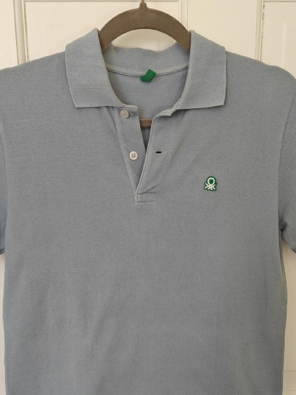 United Colors of Benetton Light Blue Polo with Green Logo, Boys 11-12 Yrs
